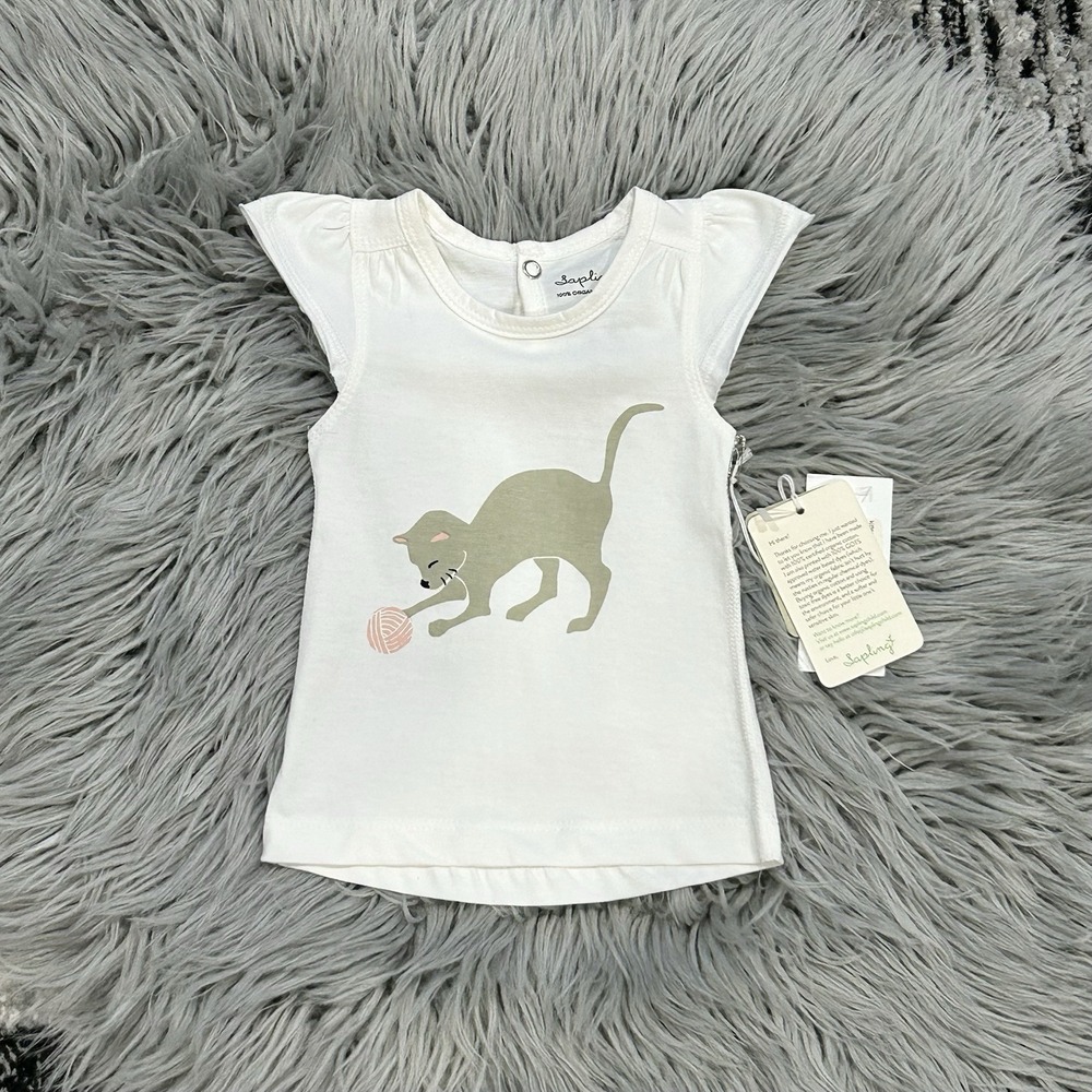 Sapling Girls Kitten Flutter Sleeve Tee Size 0-3 Month‎ NWT